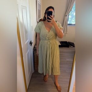 Madewell Light Green Plaid Midi Dress